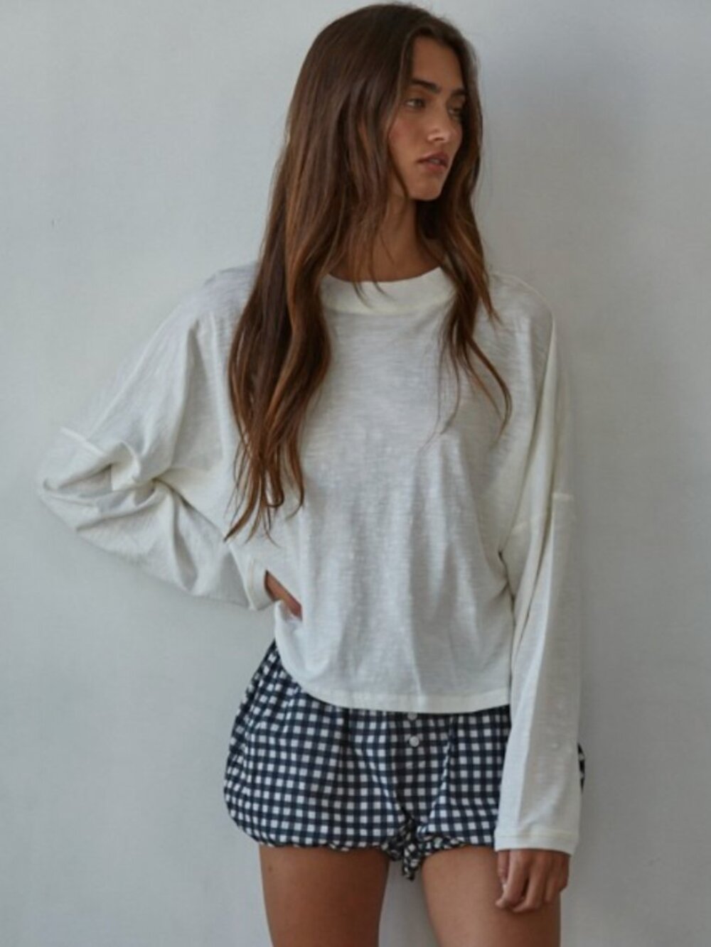 Cotton Mock Neck Long-Sleeve Top